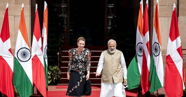 Statsminister Mette Frederiksen mødes med Indiens premierminister Narendra Modi ved præsidentpaladset Rashtrapati Bhawan i New Delhi i Indien i forbindelse med statsministerens officielle besøg i Indien.