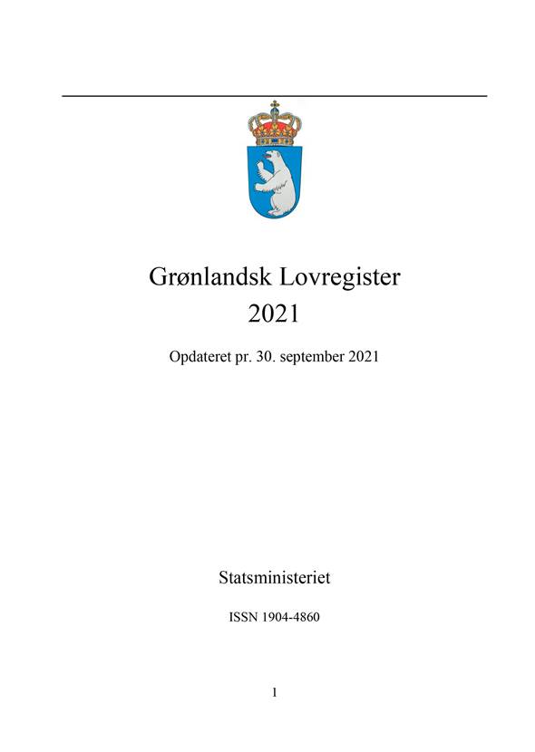 Forside til Grønlandsk Lovregister, 3. kvartal 2021