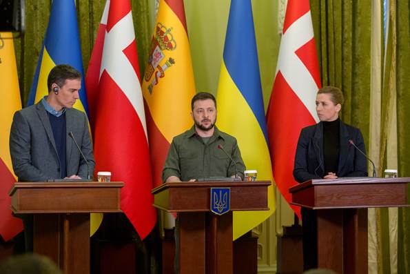 Den spanske premierminister, Ukraines præsident og Danmarks statsminister.