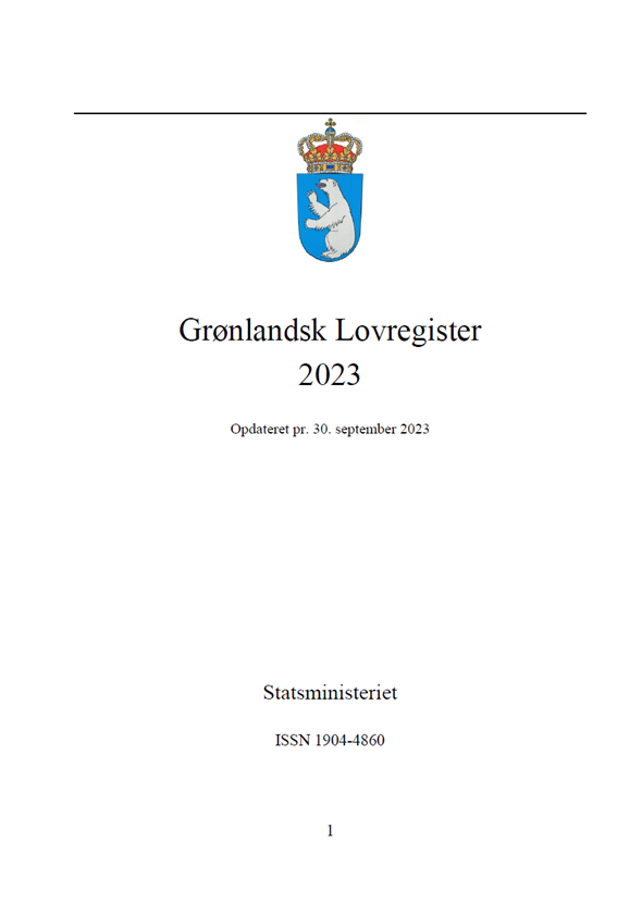 Forside til Grønlandsk lovregister 2023