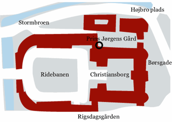 Kort over Christiansborg samt indgang til Statsministeriet
